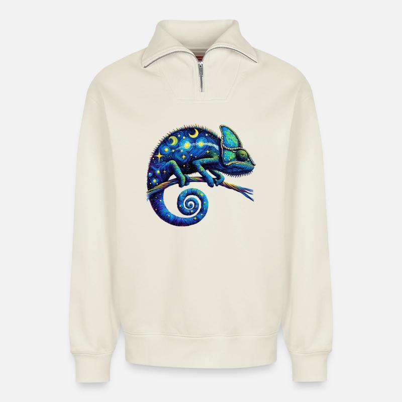 Chameleon - Relaxed Unisex Organic Half Zip Sweatshirt – by SPREAD - off white