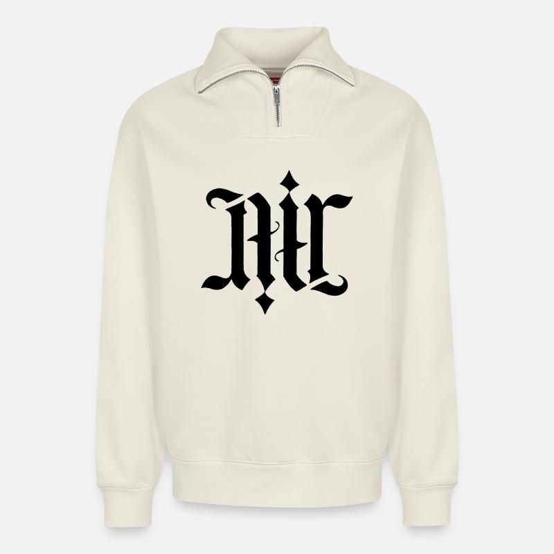 Ambigram - Air - Relaxed Unisex Organic Half Zip Sweatshirt – by SPREAD - off white