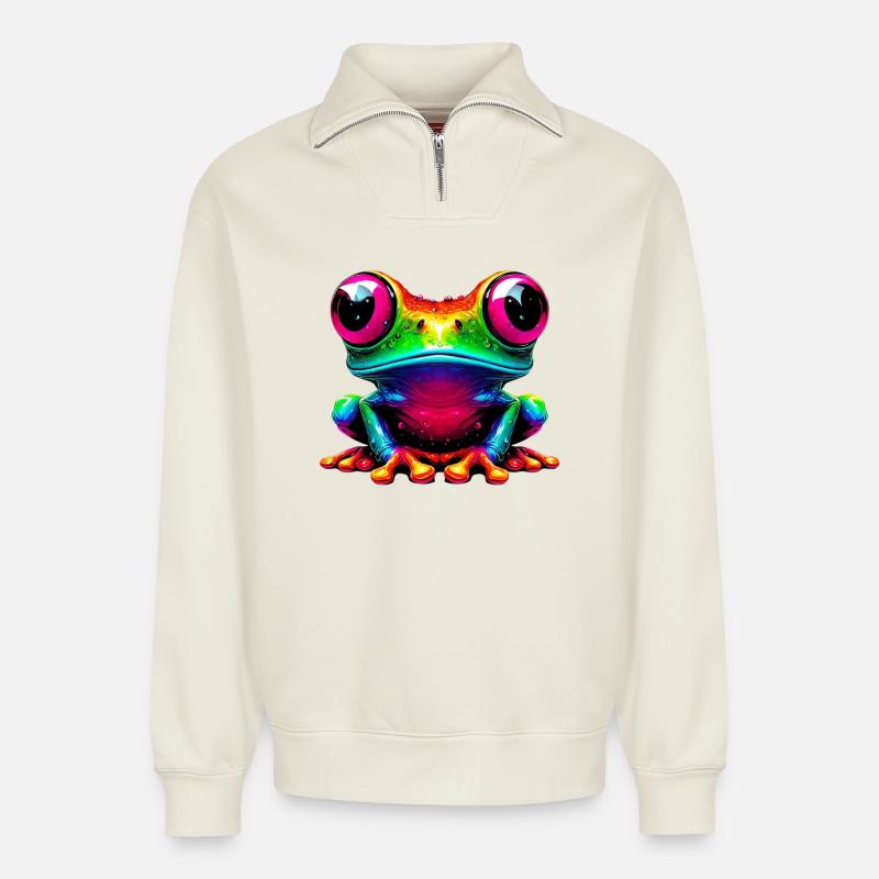 Frosch - Relaxed Unisex Organic Half Zip Sweatshirt – von SPREAD - Naturweiß