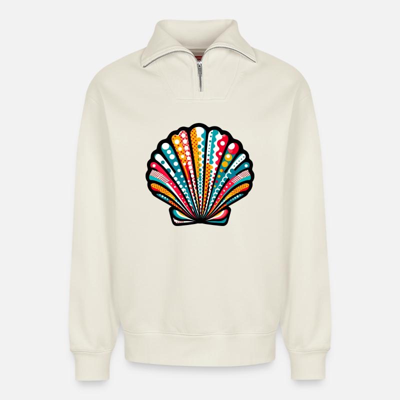 Shell - Relaxed Unisex Organic Half Zip Sweatshirt – by SPREAD - off white