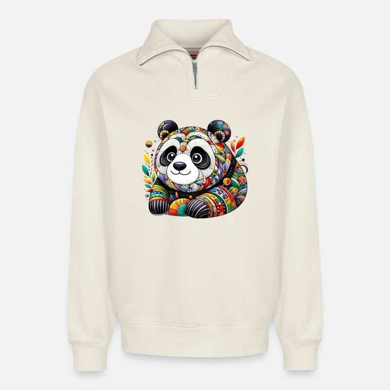 Panda - Relaxed Unisex Organic Half Zip Sweatshirt – von SPREAD - Naturweiß