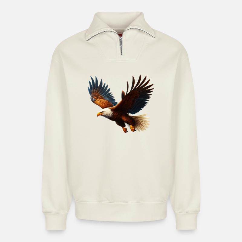Eagle - Relaxed Unisex Organic Half Zip Sweatshirt – by SPREAD - off white