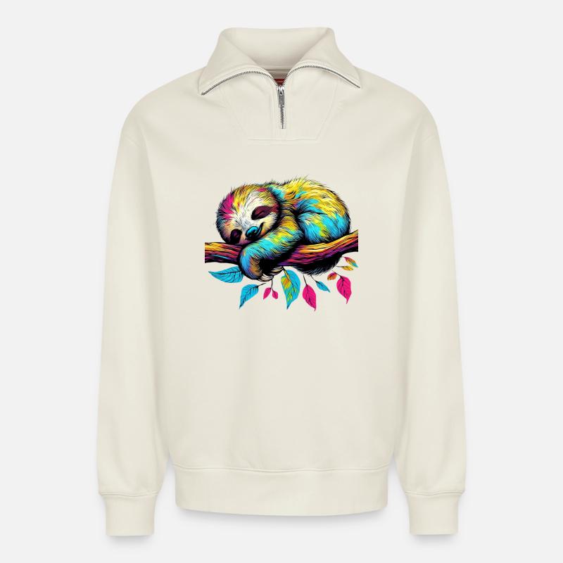 Faultier - Relaxed Unisex Organic Half Zip Sweatshirt – von SPREAD - Naturweiß