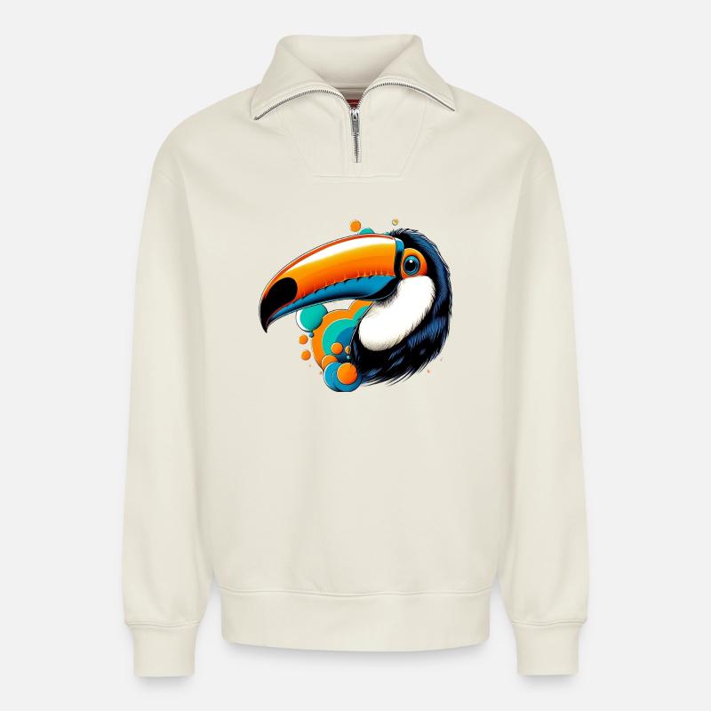 Toucan - Sweat unisexe décontracté en coton biologique à demi-zip – de SPREAD - blanc cassé