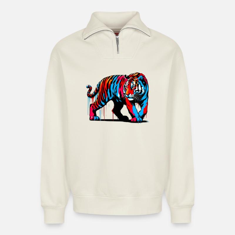 Tiger - Relaxed Unisex Organic Half Zip Sweatshirt – von SPREAD - Naturweiß