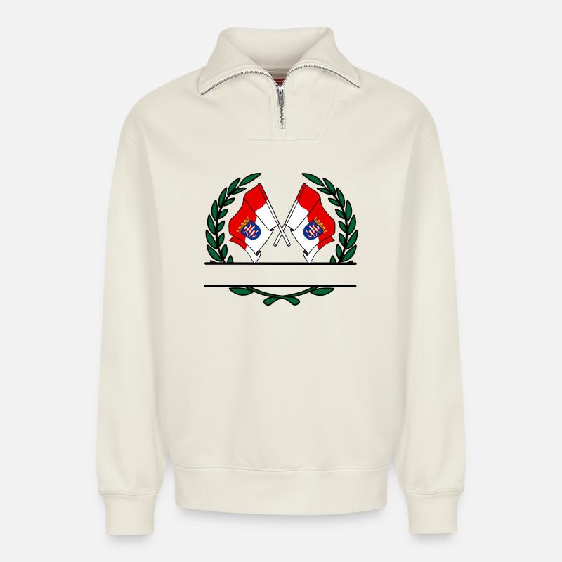 Flags Hesse laurel wreath banner - Relaxed Unisex Organic Half Zip Sweatshirt – by SPREAD - off white