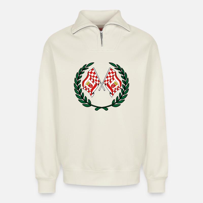 Drapeaux Brême couronne de laurier - Sweat unisexe décontracté en coton biologique à demi-zip – de SPREAD - blanc cassé