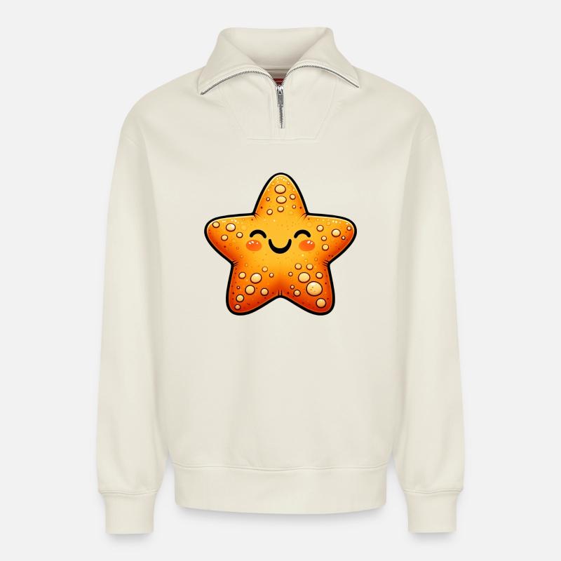 Étoile de mer - Sweat unisexe décontracté en coton biologique à demi-zip – de SPREAD - blanc cassé