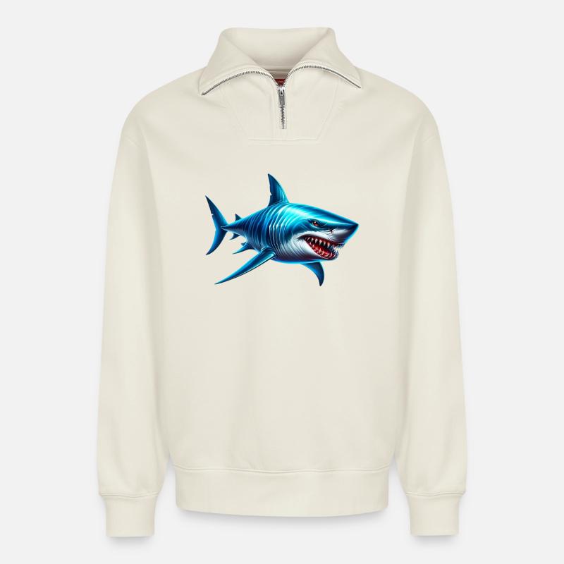 Hai - Relaxed Unisex Organic Half Zip Sweatshirt – von SPREAD - Naturweiß