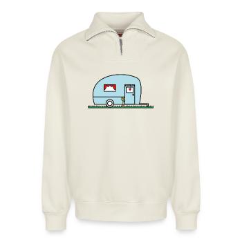 FEIERTAG. FROHE FEIERTAGE. GELIEBTE. MEISTER. LEHRER - Relaxed Unisex Organic Half Zip Sweatshirt – von SPREAD - Naturweiß - Vorne