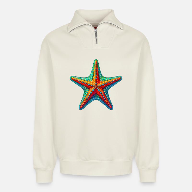 Seestern - Relaxed Unisex Organic Half Zip Sweatshirt – von SPREAD - Naturweiß