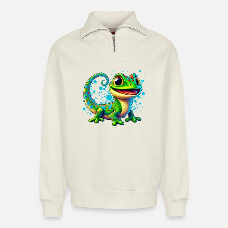 Gecko - Relaxed Unisex Organic Half Zip Sweatshirt – von SPREAD - Naturweiß