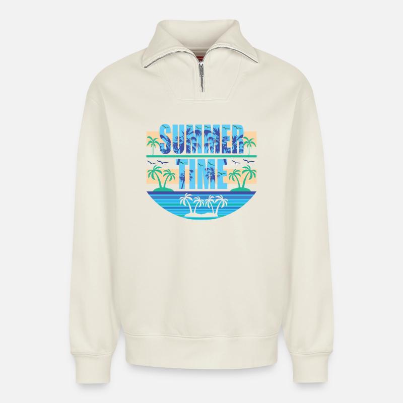Heure d'été - Sweat unisexe décontracté en coton biologique à demi-zip – de SPREAD - blanc cassé