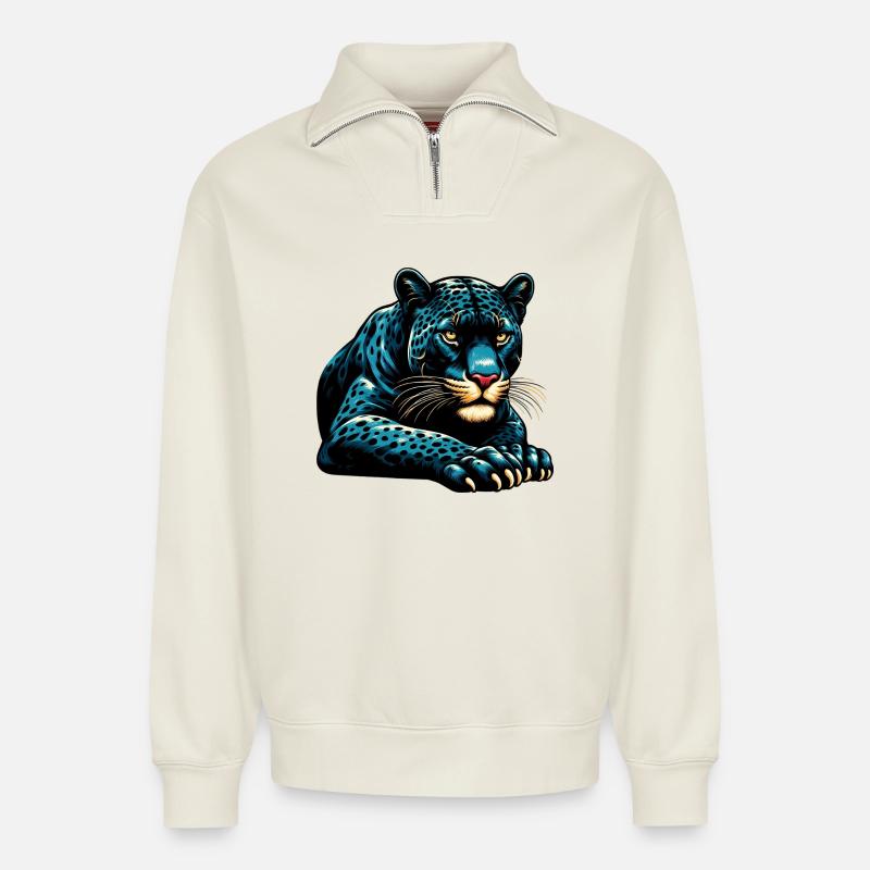 Panther - Relaxed Unisex Organic Half Zip Sweatshirt – von SPREAD - Naturweiß