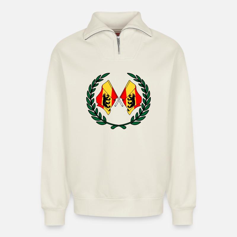 Flaggen Provinz Bern Schweiz Lorbeerkranz - Relaxed Unisex Organic Half Zip Sweatshirt – von SPREAD - Naturweiß