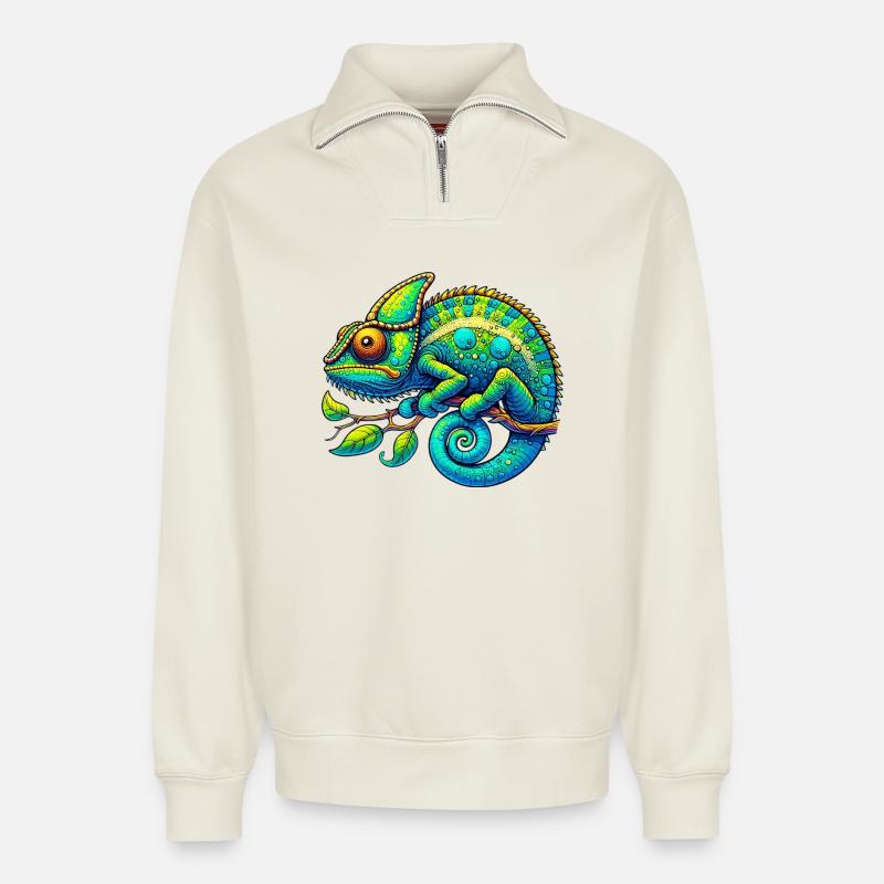 Chamäleon - Relaxed Unisex Organic Half Zip Sweatshirt – von SPREAD - Naturweiß