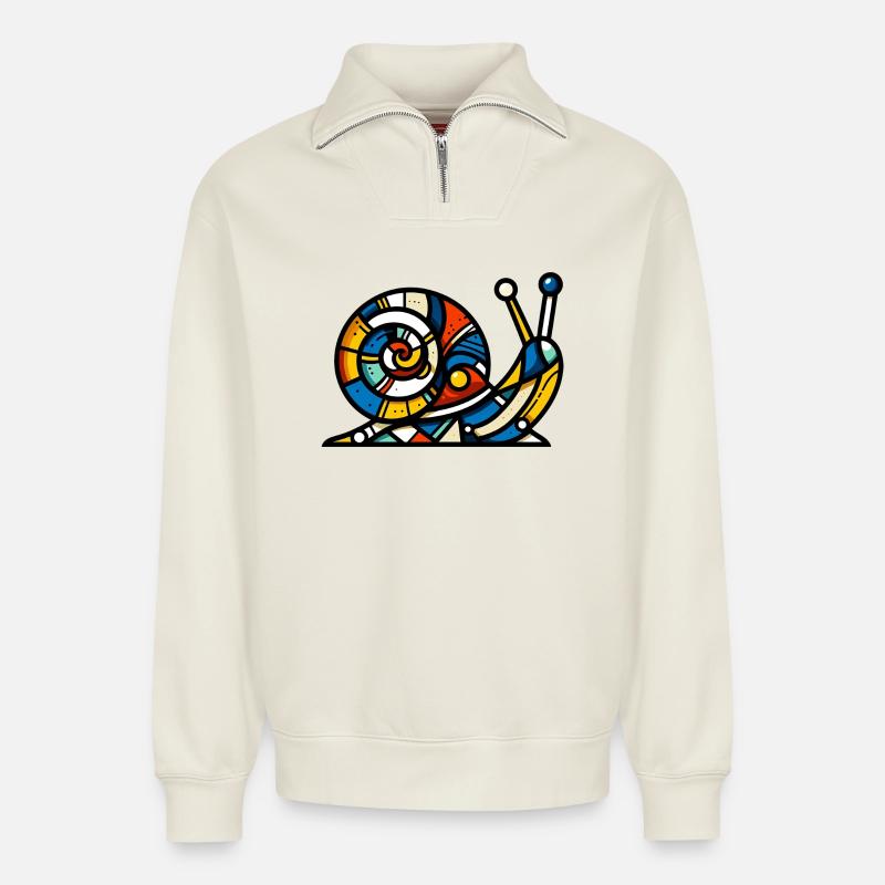 Schnecke - Relaxed Unisex Organic Half Zip Sweatshirt – von SPREAD - Naturweiß