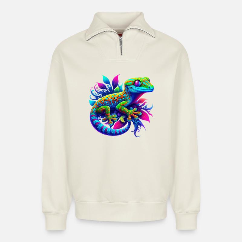 Gecko - Relaxed Unisex Organic Half Zip Sweatshirt – by SPREAD - off white