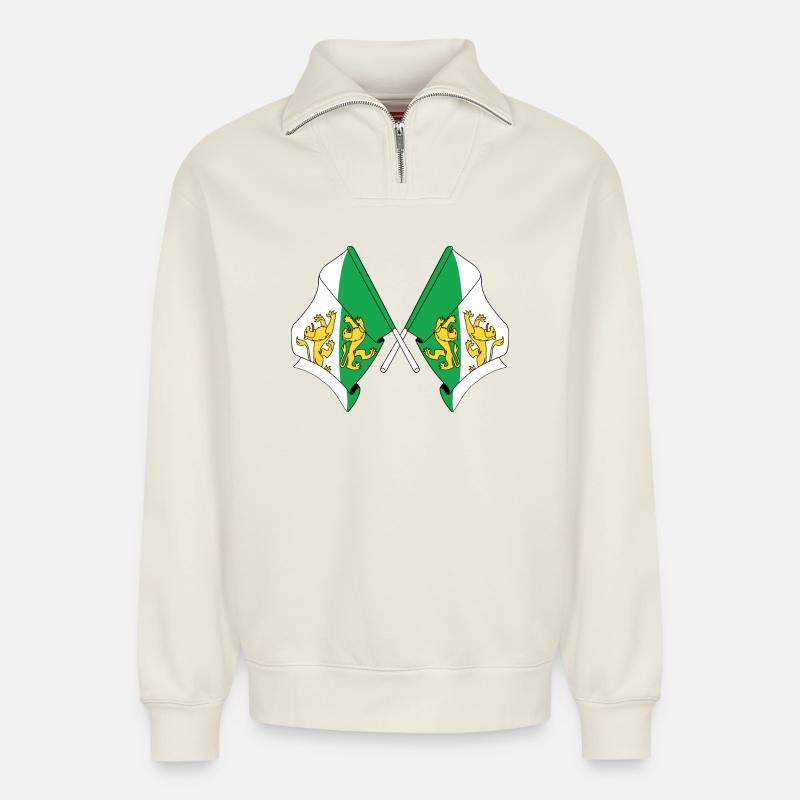 Zwei Flaggen der Thurgauer Schweiz - Relaxed Unisex Organic Half Zip Sweatshirt – von SPREAD - Naturweiß