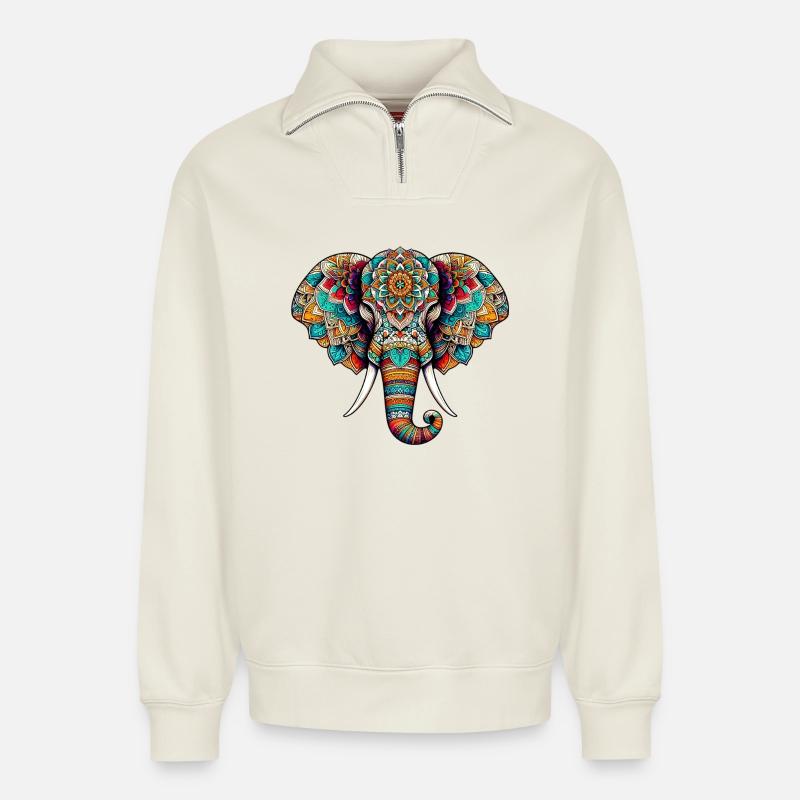 Elefant - Relaxed Unisex Organic Half Zip Sweatshirt – von SPREAD - Naturweiß