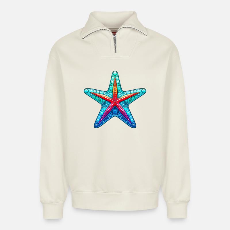 Seestern - Relaxed Unisex Organic Half Zip Sweatshirt – von SPREAD - Naturweiß