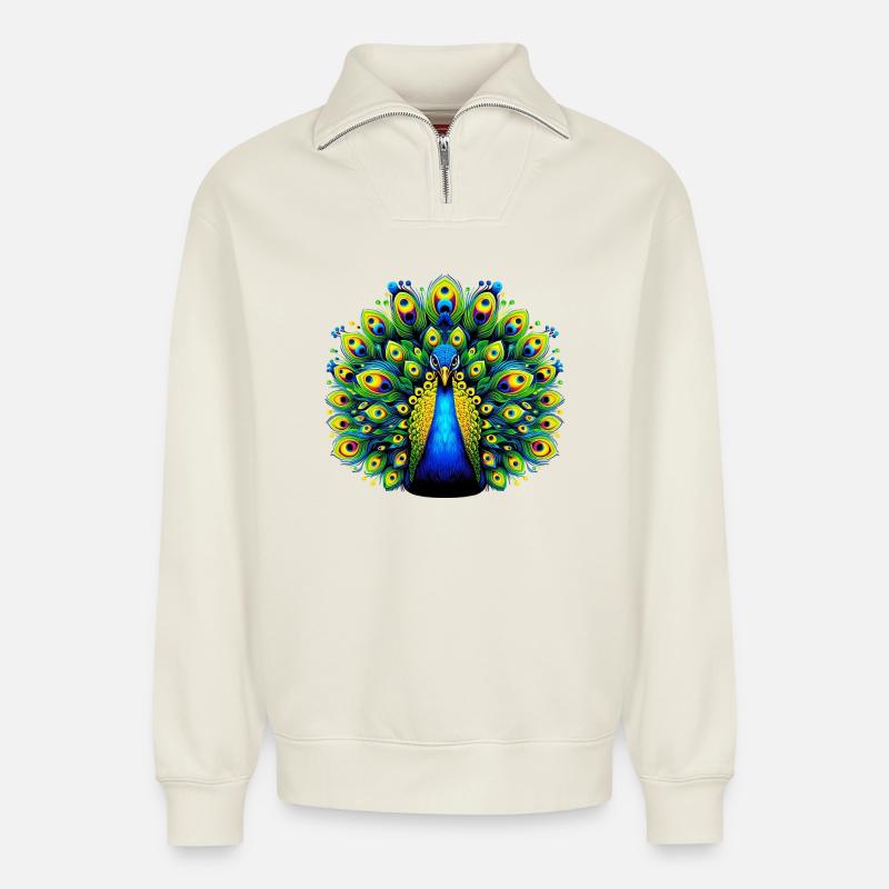 Peacock - Relaxed Unisex Organic Half Zip Sweatshirt – by SPREAD - off white