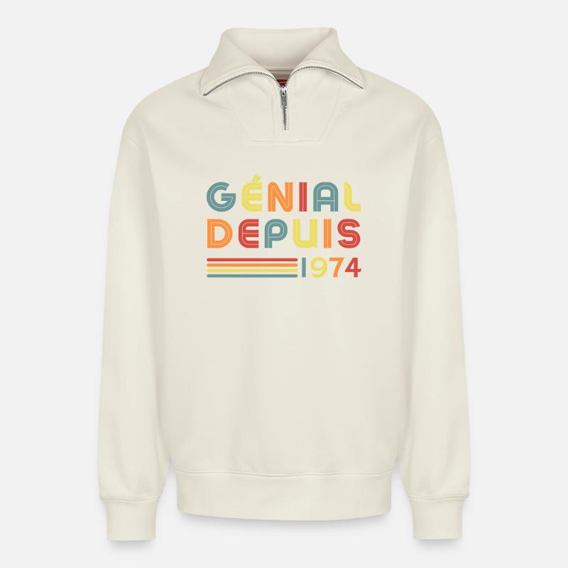 Genial seit 1974 - Relaxed Unisex Organic Half Zip Sweatshirt – von SPREAD - Naturweiß