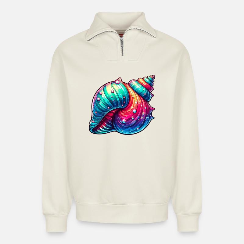 Coquille - Sweat unisexe décontracté en coton biologique à demi-zip – de SPREAD - blanc cassé