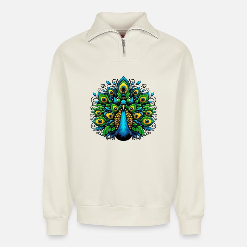 Peacock - Relaxed Unisex Organic Half Zip Sweatshirt – by SPREAD - off white