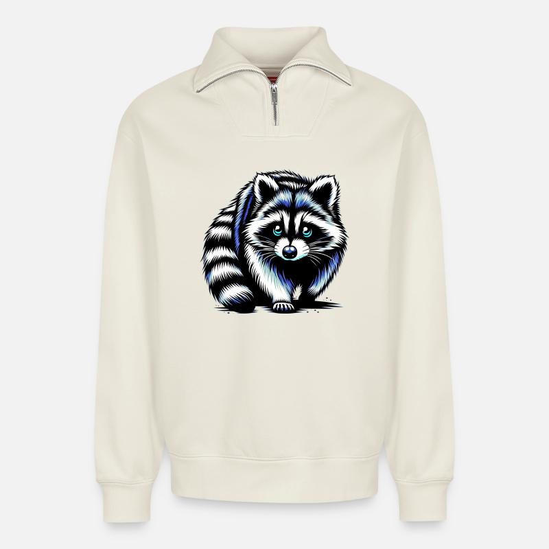 Waschbär - Relaxed Unisex Organic Half Zip Sweatshirt – von SPREAD - Naturweiß
