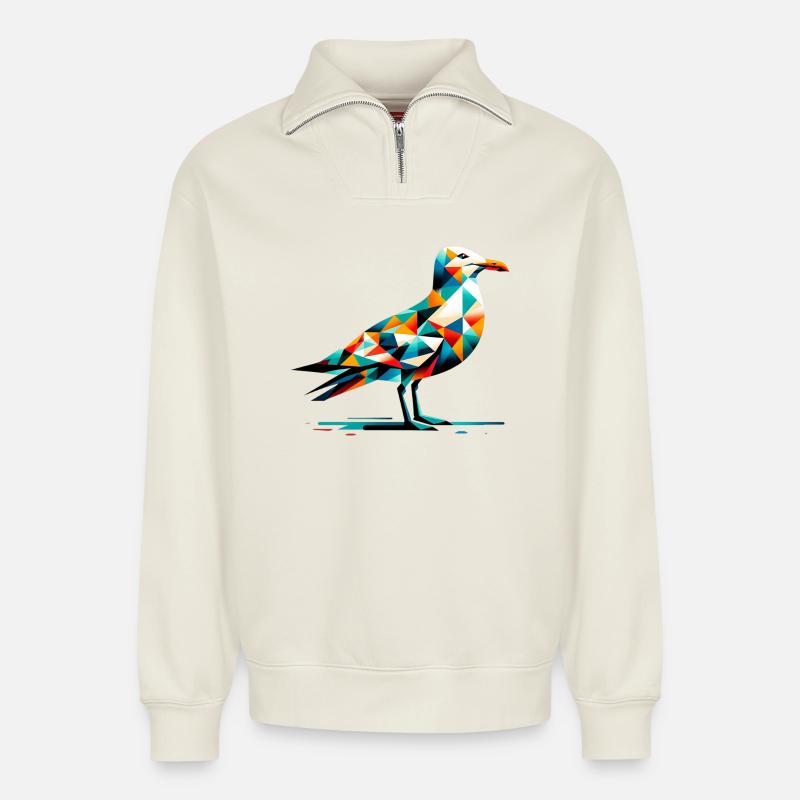 Möwe - Relaxed Unisex Organic Half Zip Sweatshirt – von SPREAD - Naturweiß