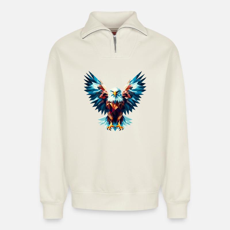 Polygonaler Adler - Relaxed Unisex Organic Half Zip Sweatshirt – von SPREAD - Naturweiß