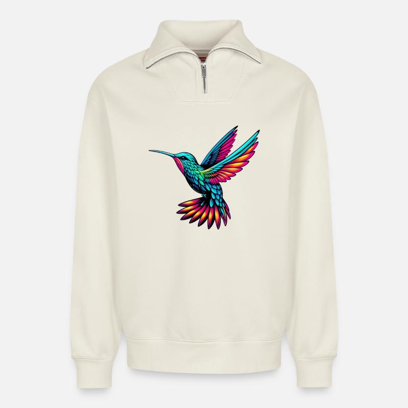 Colibri - Sweat unisexe décontracté en coton biologique à demi-zip – de SPREAD - blanc cassé