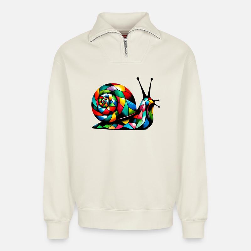 Harlekin Schnecke - Relaxed Unisex Organic Half Zip Sweatshirt – von SPREAD - Naturweiß