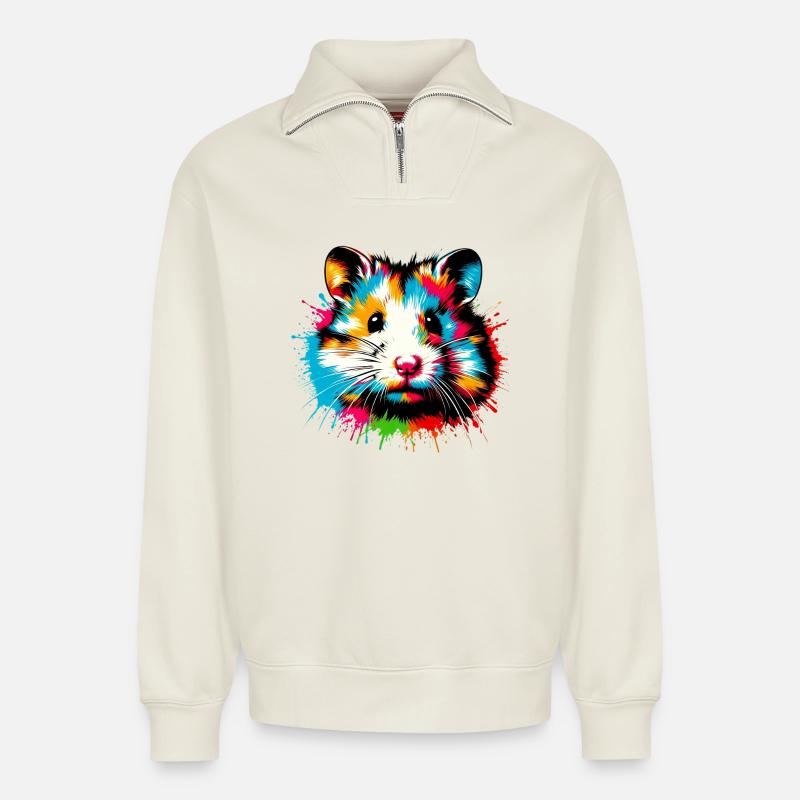 Hamster - Relaxed Unisex Organic Half Zip Sweatshirt – by SPREAD - off white