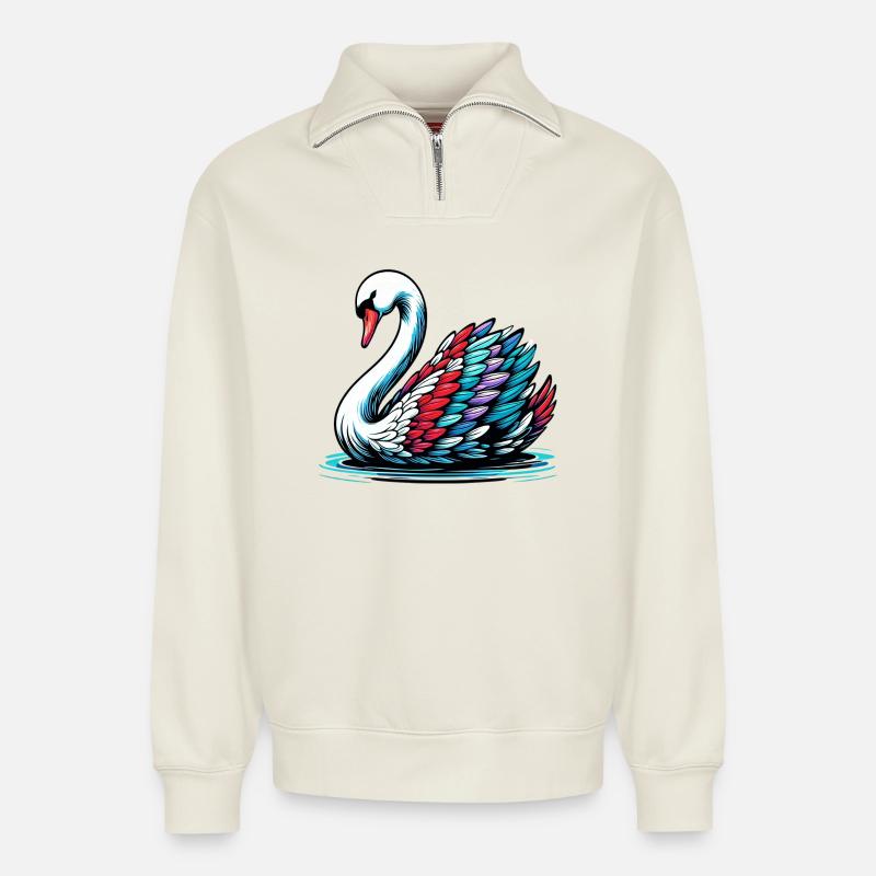Schwan - Relaxed Unisex Organic Half Zip Sweatshirt – von SPREAD - Naturweiß