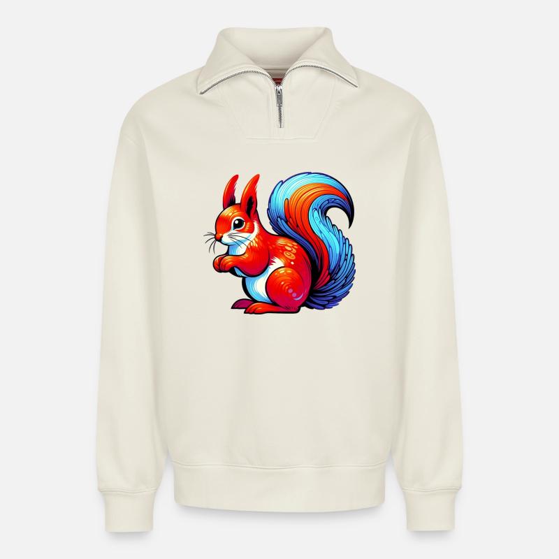 Squirrel - Relaxed Unisex Organic Half Zip Sweatshirt – by SPREAD - off white