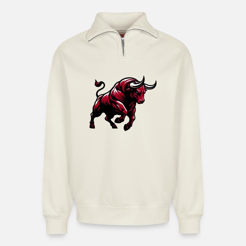 Stier - Relaxed Unisex Organic Half Zip Sweatshirt – von SPREAD - Naturweiß