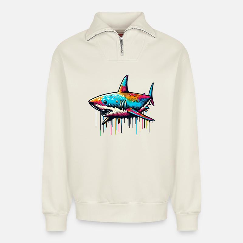 Hai - Relaxed Unisex Organic Half Zip Sweatshirt – von SPREAD - Naturweiß