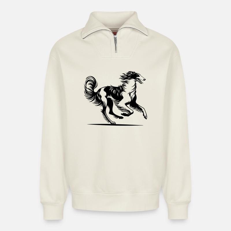 Barzoï - Sweat unisexe décontracté en coton biologique à demi-zip – de SPREAD - blanc cassé