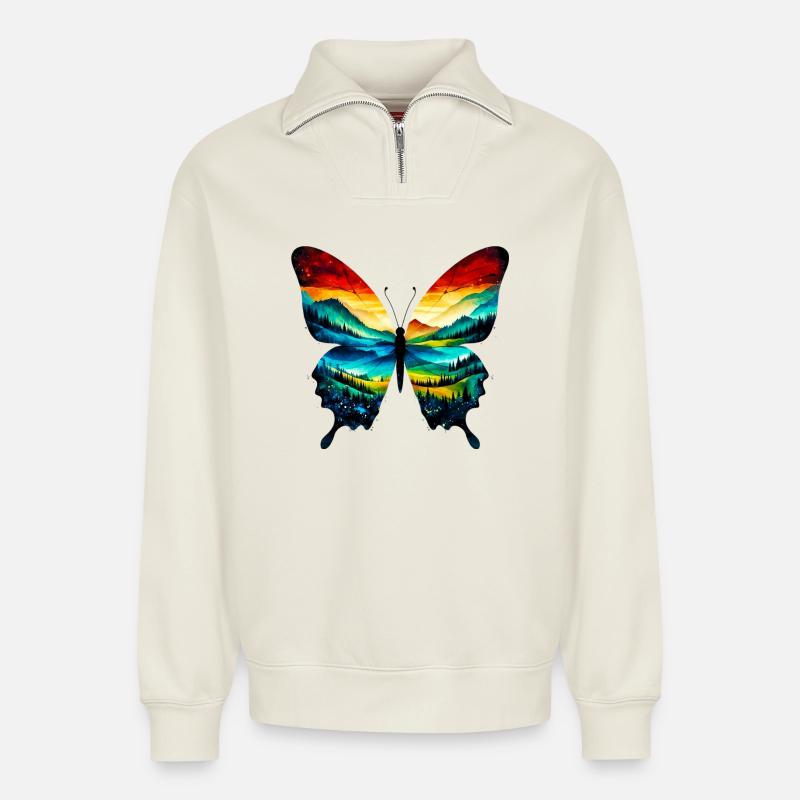 Butterfly - Relaxed Unisex Organic Half Zip Sweatshirt – by SPREAD - off white