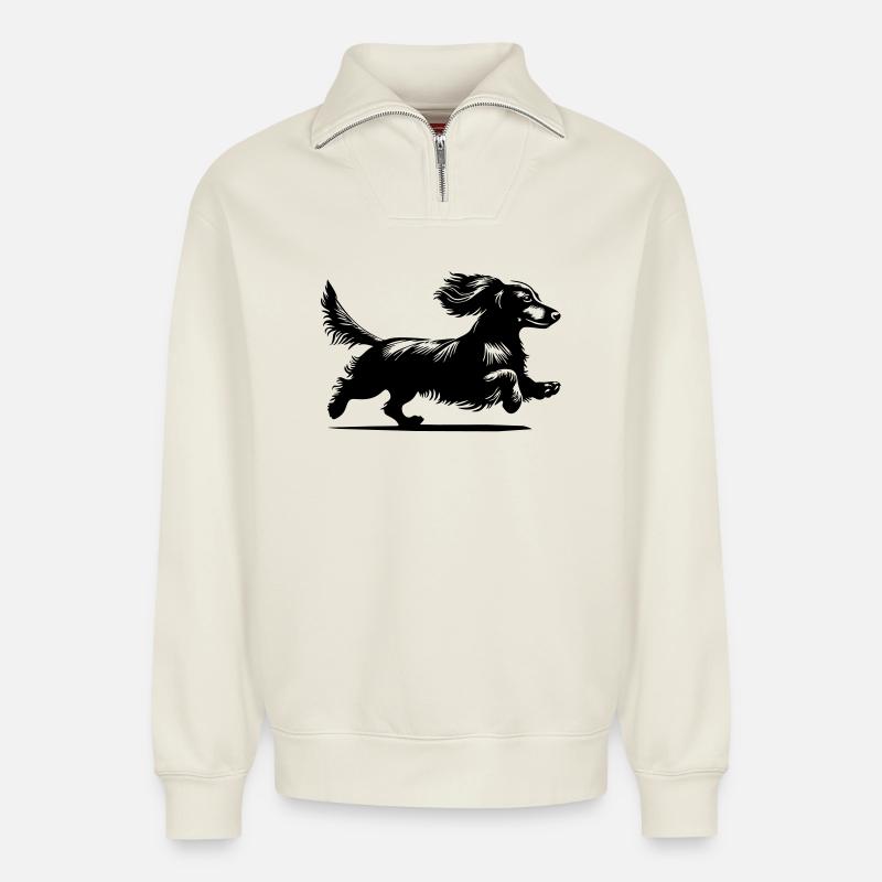Dachshund - Relaxed Unisex Organic Half Zip Sweatshirt – by SPREAD - off white
