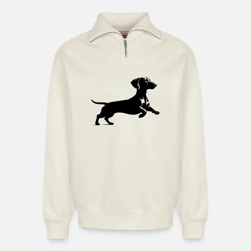 Teckel - Sweat unisexe décontracté en coton biologique à demi-zip – de SPREAD - blanc cassé