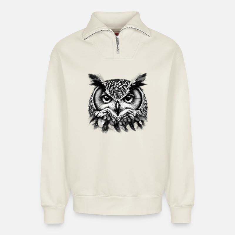 Eule - Relaxed Unisex Organic Half Zip Sweatshirt – von SPREAD - Naturweiß