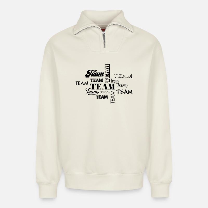 Team - Relaxed Unisex Organic Half Zip Sweatshirt – by SPREAD - off white
