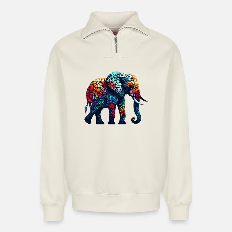 Elefant - Relaxed Unisex Organic Half Zip Sweatshirt – von SPREAD - Naturweiß