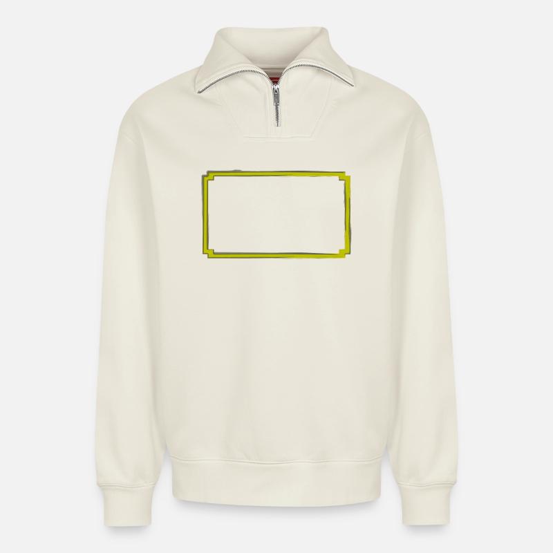 gelb-grauer Rahmen - Relaxed Unisex Organic Half Zip Sweatshirt – von SPREAD - Naturweiß
