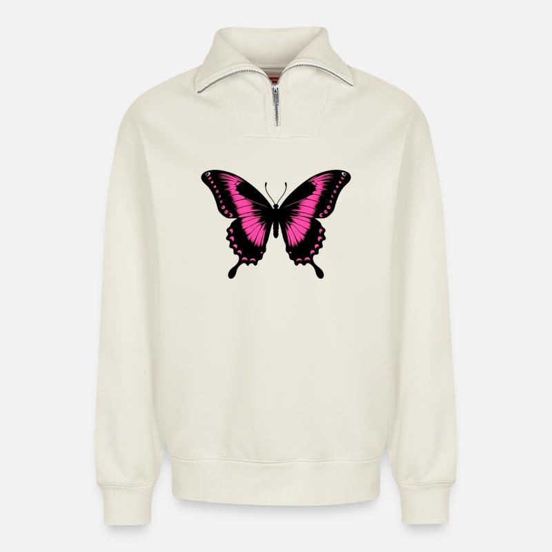 Schmetterling - Relaxed Unisex Organic Half Zip Sweatshirt – von SPREAD - Naturweiß