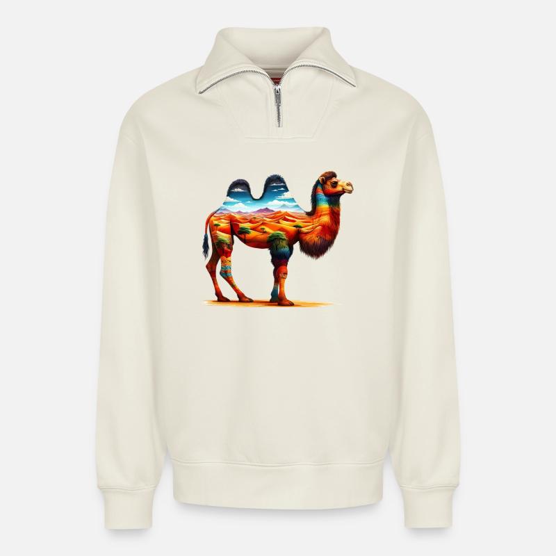 Kamel - Relaxed Unisex Organic Half Zip Sweatshirt – von SPREAD - Naturweiß