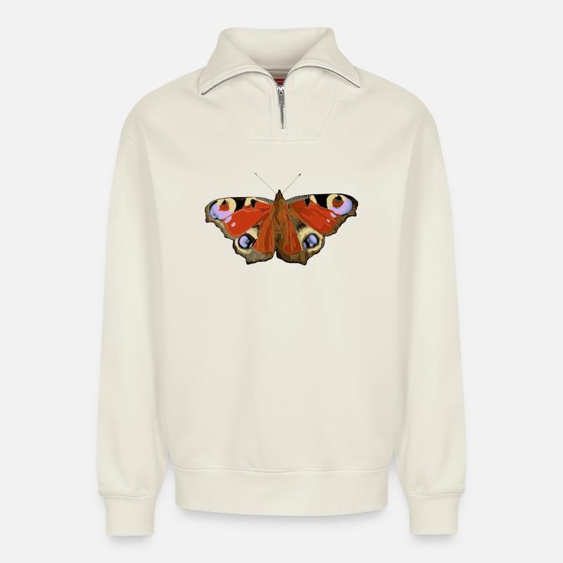 Schmetterling - Relaxed Unisex Organic Half Zip Sweatshirt – von SPREAD - Naturweiß